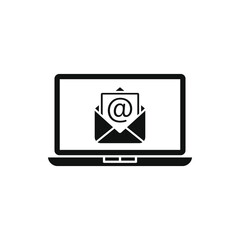 Computer with envelope. Email icon flat style isolated on white background. Vector illustration
