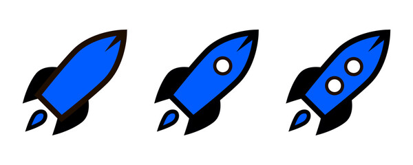 Blue rocket line icon set, outline vector sign isolated on white background. Logo illustration
