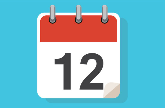 Day Twelve. Simple calendar with date 12. Flat calendar icon vector illustration. calendar icon flat day 12. Vector illustration. Calendar lined icon