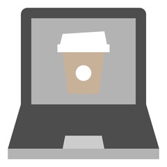 Onlined delivery coffee in laptop