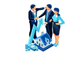 Symbolic Financial Icon. People Characters Spending to Earn a Lot of Money in the Bank. Huge Amount of Money Savings Symbol, Money Flat Cartoon Vector Illustration.