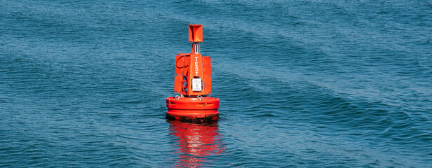 Southampton Water, Hampshire, southern England, UK. 2021. The Test marker buoy close to Hythe pier...