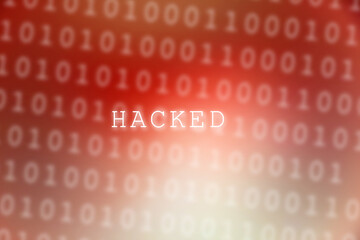 Abstrakter Hintergrund oder Banner mit bin&auml;ren Zahlen und dem Schlagwort HACKED und Lichtreflexen in roter Farbgebung