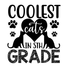  Coolest cat in 5th grade T-Shirt Design. Cat T-shirt, Cat Lover, Cat Mom. Poster, Banner, Sticker, Typography, Vector Illustration, Colourful Graphicc
