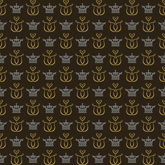 Royal background pattern with decorative ornaments on black background, wallpaper. Seamless pattern, texture. Vector image