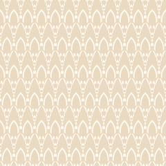Tiled background pattern with white geometric ornament on beige backdrop, wallpaper. Seamless pattern, texture. Vector illustration for design.