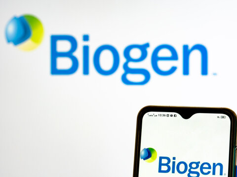 In this photo illustration a Biogen Inc. logo seen displayed on a smartphone.