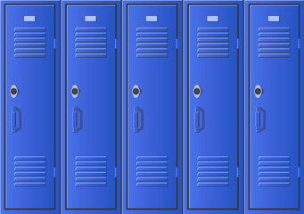 Blue school or gym lockers. Flat vector illustration.