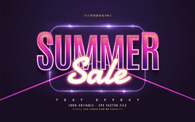 Summer Sale Text in Colorful Retro Style and Glowing Neon Effect. Editable Text Style Effect © WzKz