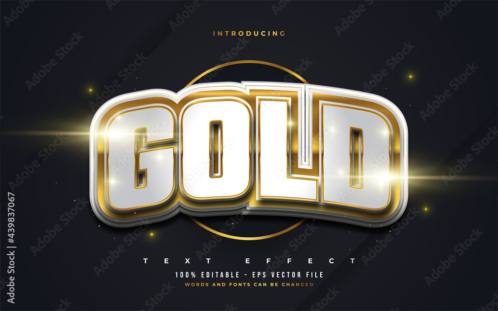 Wall mural bold white and gold text style with 3d embossed effect. editable text style effect