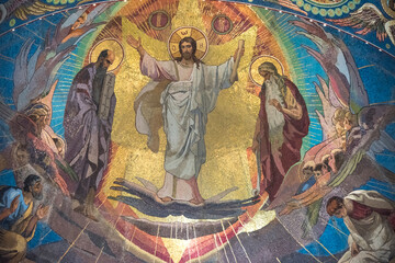 Fototapeta na wymiar Church of the Resurrection in St. Petersburg. The mosaics in th