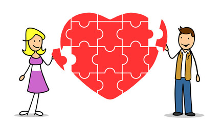 Paar hält Puzzlestücke zu Herz als Beziehung Konzept