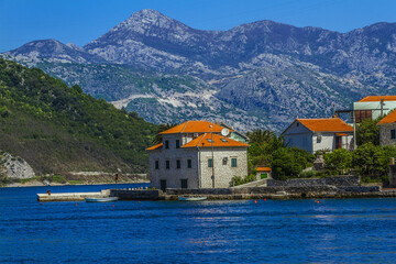 Fototapeta na wymiar Picturesque view of Kotor bay (Boka Kotorska) near the town of Tivat, Montenegro, Europe. Kotor Bay is a UNESCO World Heritage Site.
