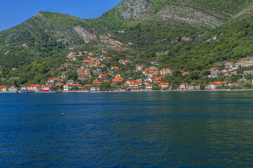 Fototapeta premium Picturesque view of Kotor bay (Boka Kotorska) near the town of Tivat, Montenegro, Europe. Kotor Bay is a UNESCO World Heritage Site.