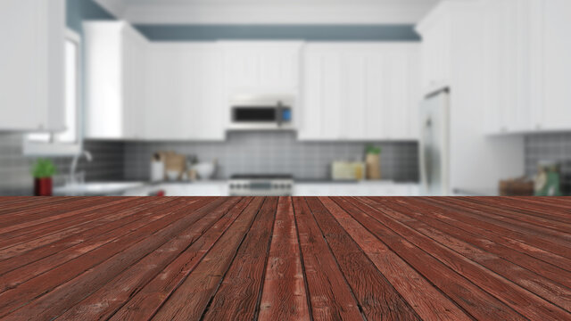 Holz Regal Mockup Template vor K&uuml;che f&uuml;r Produkt