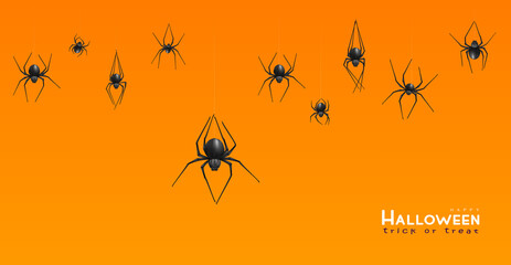 Happy Halloween background, Minimal 3d vector illustration, graphic banner, cute design. Trendy Halloween poster: spider, cobweb, etc.	