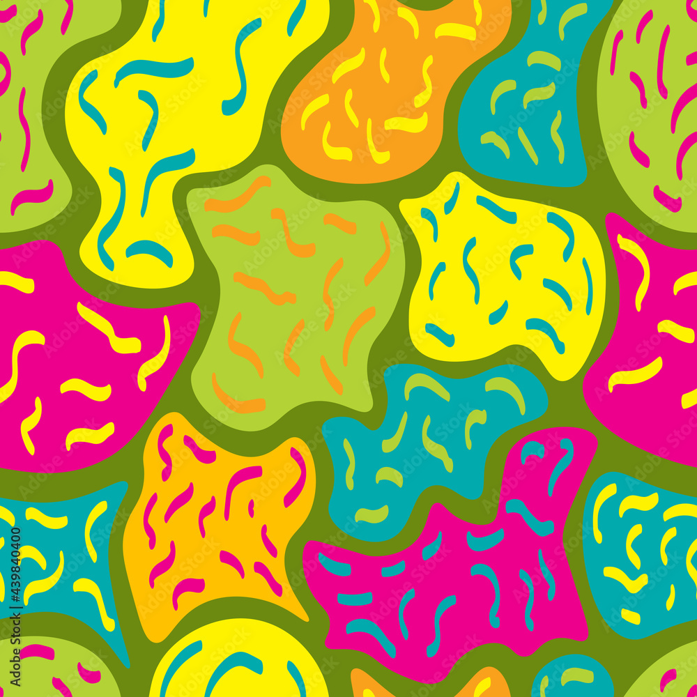 Poster seamless repeating pattern of colored shapes