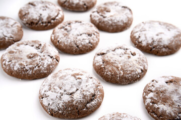 Homemade chocolate cookies on white background. Dessert. 