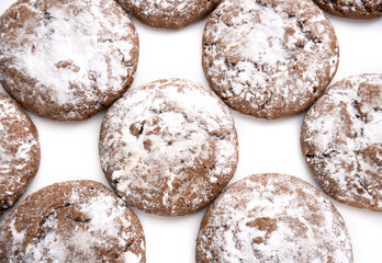 Homemade chocolate cookies on white background. Dessert. 