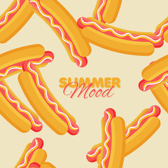 Hot dog seamless pattern. Summer banner with fast food icon. Flat vector illustration for poster, menus, brochure and web pages.