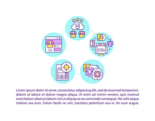 Marketplaces and social networks concept line icons with text. PPT page vector template with copy space. Brochure, magazine, newsletter design element. Online services linear illustrations on white