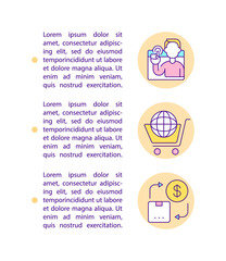 Shoppers purchase products on marketplace concept line icons with text. PPT page vector template with copy space. Brochure, magazine, newsletter design element. Business linear illustrations on white