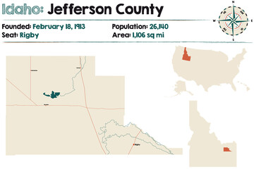 Large and detailed map of Jefferson county in Idaho, USA.