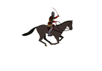 man on the brown horse with sword	