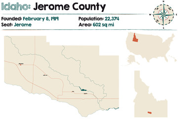 Large and detailed map of Jerome county in Idaho, USA.
