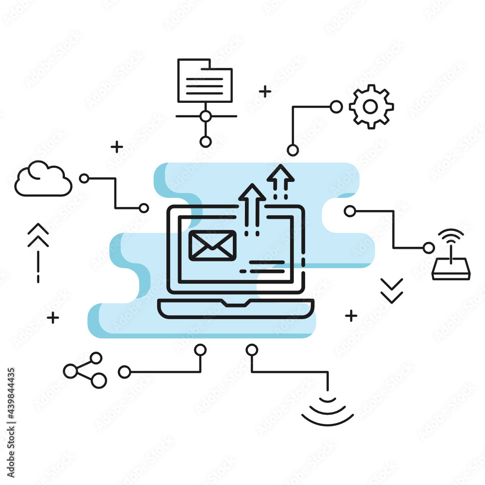 Poster email send all sign concept, email burst at once vector glyph icon design, cloud computing and inter