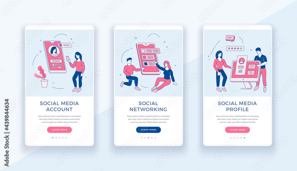 Poster creation of social web accounts. communication and business in social networks and groups. male and 
