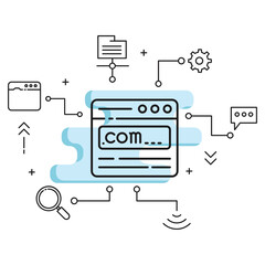 dot com domain url vector Icon design, Cloud computing and Web hosting services Symbol on White background, Tld .com register concept, Domain Registerar Sign