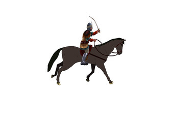 man on the brown horse with sword	