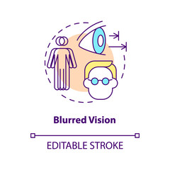 Blurred vision concept icon. Problems with eyes. Medical help. Curing sight issues. Seeing badly abstract idea thin line illustration. Vector isolated outline color drawing. Editable stroke