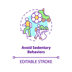 Avoid sedentary behaviors concept icon. Lazy lifestyle living. Being more active during day. Health abstract idea thin line illustration. Vector isolated outline color drawing. Editable stroke