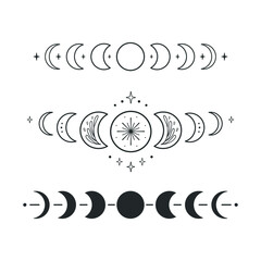 Phases of the moon. Сelestial vector set. Perfectly look on t-shirt, poster, cards, apparel design.