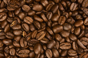 Coffee beans filling the photo. 