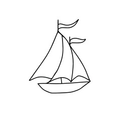 Ship icon. Outline drawing, doodle, black and white illustration, vector Stock.