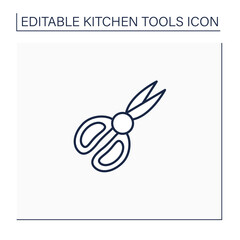 Shears line icon. Food preparation equipment. Cutting products. Cooking utensils. Kitchen tools concept. Isolated vector illustration. Editable stroke