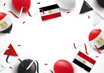 Vector Illustration of Revolution Day Egypt. Background with balloons, flags
