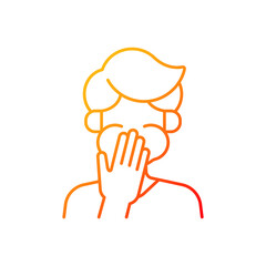 Nausea gradient linear vector icon. Sick person covering mouth. Ill man with stomachache ready to throw up. Thin line color symbols. Modern style pictogram. Vector isolated outline drawing
