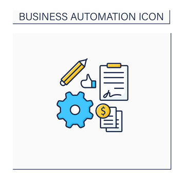 Automation Contract Management Color Icon. Streamline Admin Tasks. Reduce Business Overheads. Online Documentation. Business Automation Concept.Isolated Vector Illustration