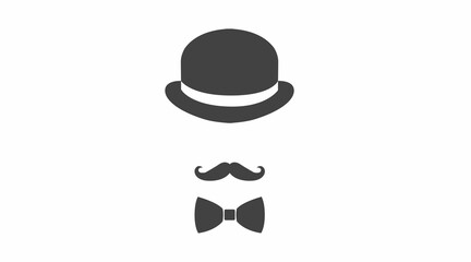 Gentleman Icon. Vector flat isolated illustration of a hat, a moustache and a bow tie