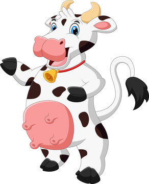 cartoon cute cow waving on white background
