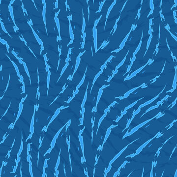 Blue seamless vector pattern of corners and flowing lines with torn edges. Seamless pattern of flow or waves in nautical tones. Lines with torn edges grunge texture.