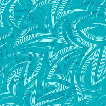Vector linear seamless pattern of zigzags and corners in turquoise background.Vector seamless geometric pattern of abstract shapes from stripes and lines.Bright linear nautical simple texture.