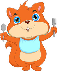 cute cartoon squirrel ready to eat
