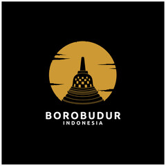 Stupa of Borobudur Stone Temple Indonesian Heritage Silhouette Logo Design