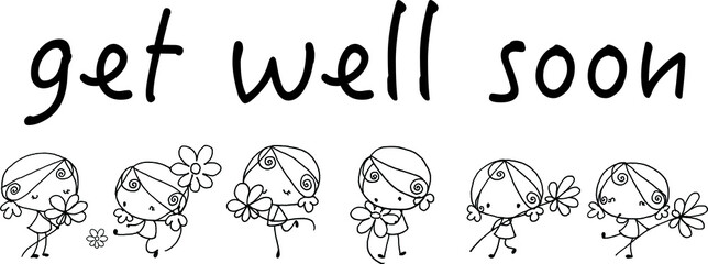 vector cartoon girls with flowers get well soon