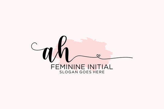 Initial AH beauty monogram and elegant logo design handwriting logo of initial signature, wedding, fashion, floral and botanical with creative template.